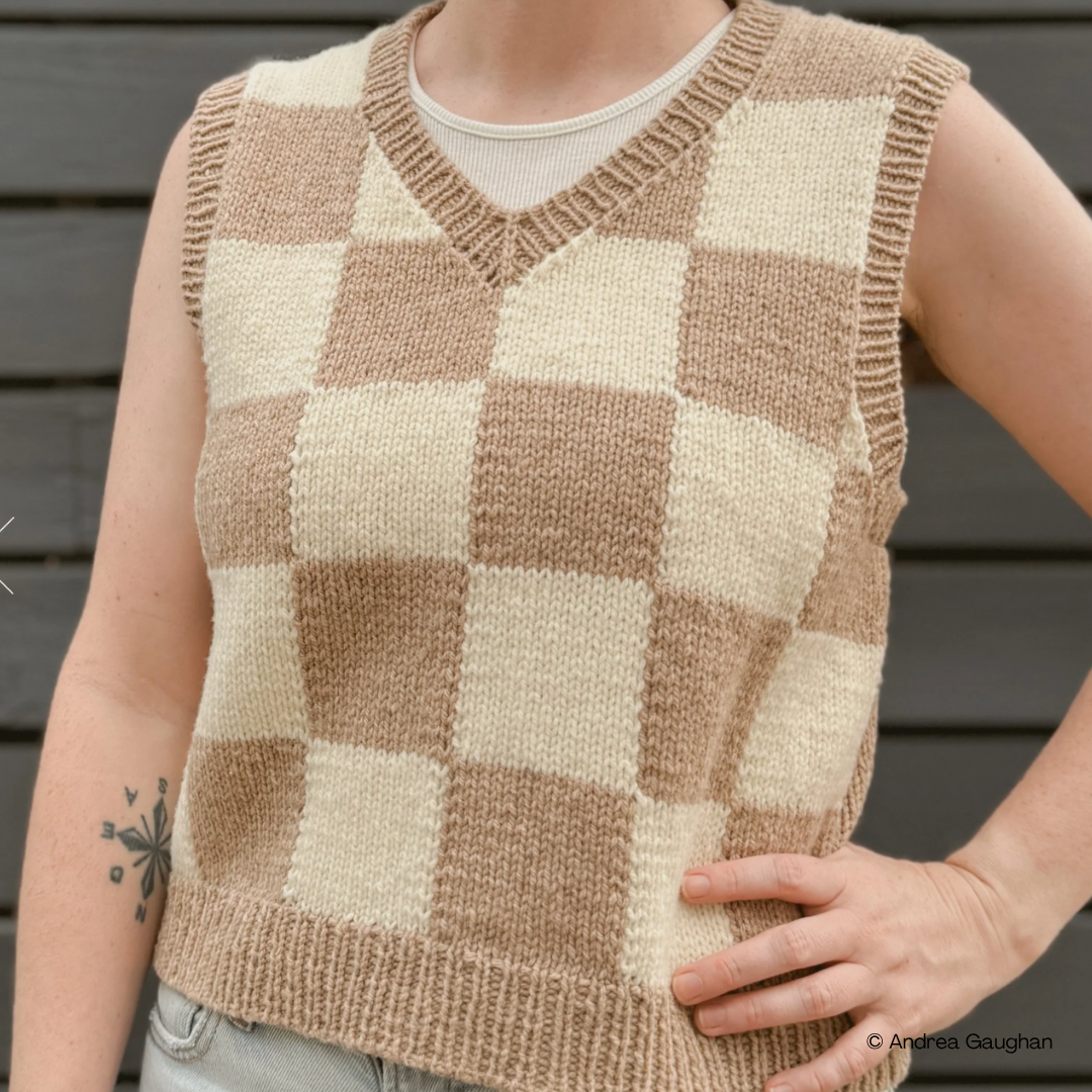 Knit an Intarsia Checkered Vest