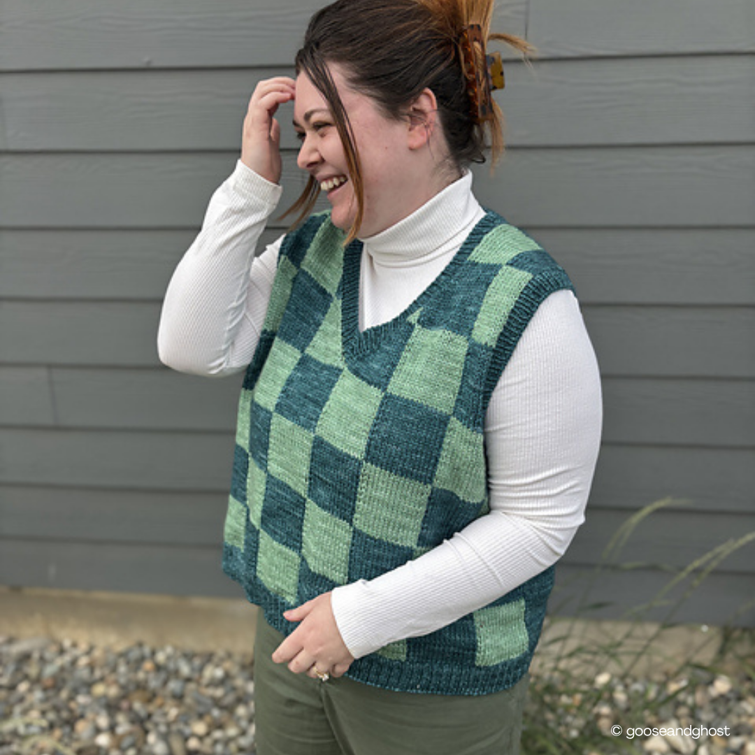 Knit an Intarsia Checkered Vest